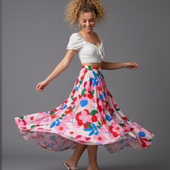 Boho A-Line Floral Maxi Skirt Pink - Picture 4 of 9